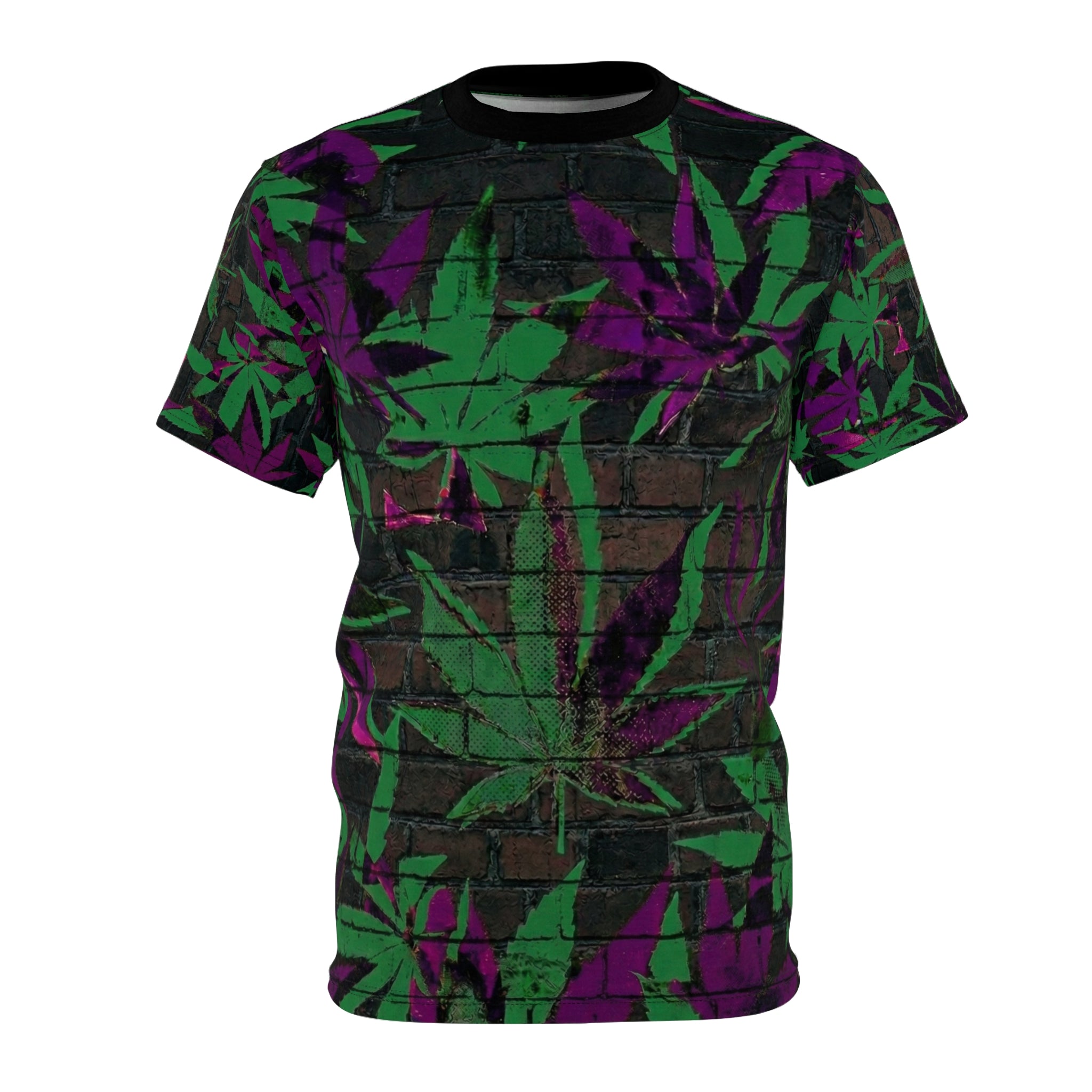 WDS King Reefer All-Over Print Tee — Purple & Green Leaf Graffiti