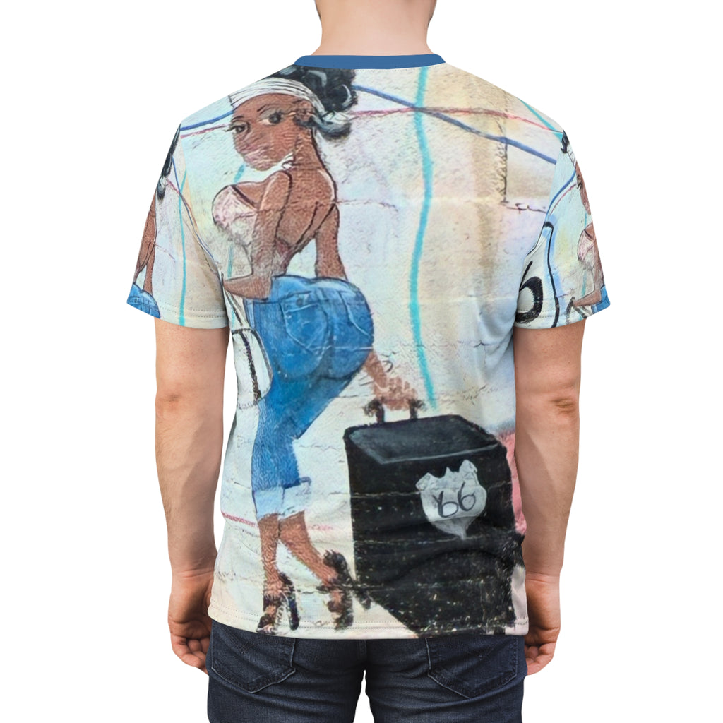 Becky Boo Route 66 Vintage Pin-Up Graffiti Tee — Retro Travel Girl All-Over Print