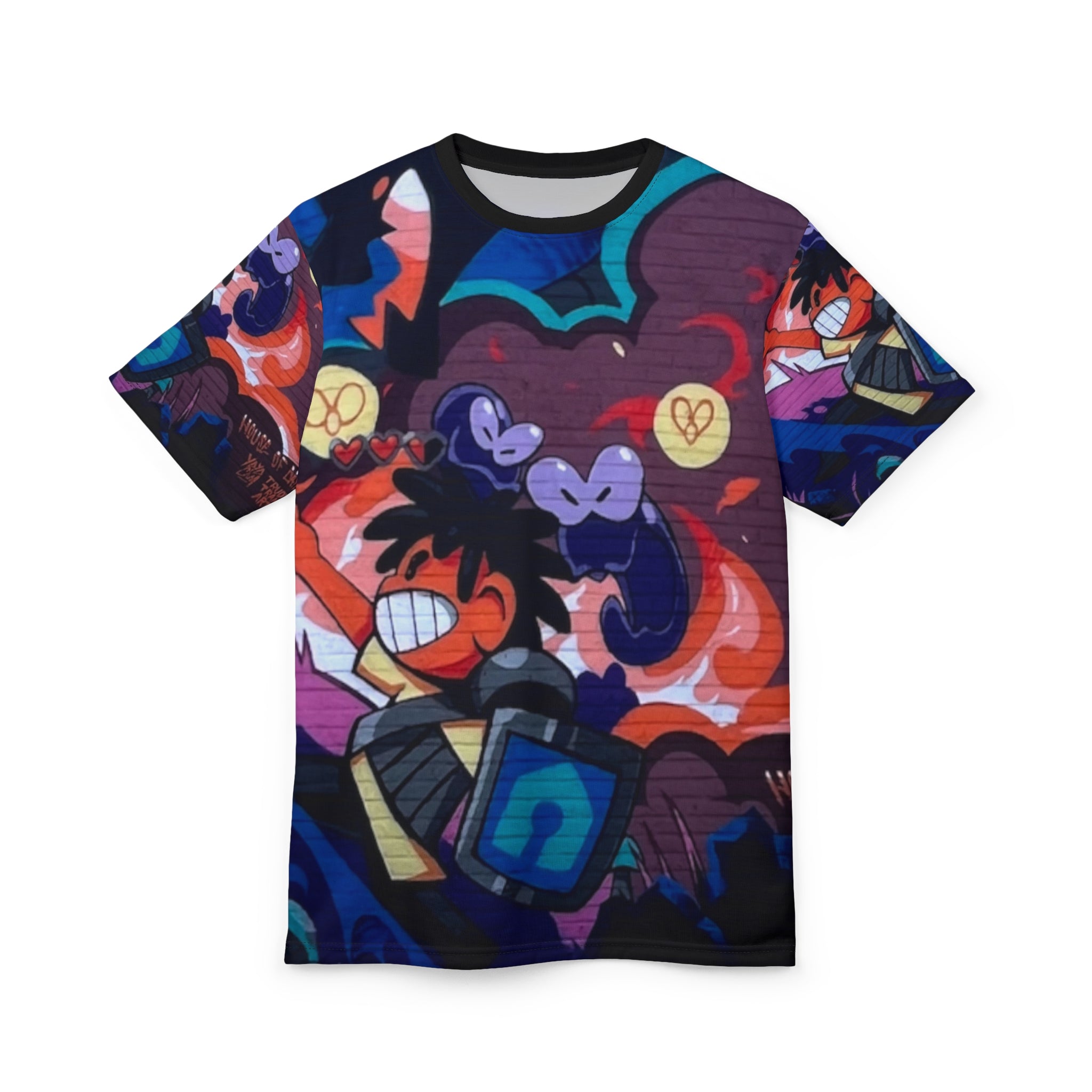 Griff Skateboard Gamer Cartoon All-Over Print Tee — Colorful Anime Arcade Design