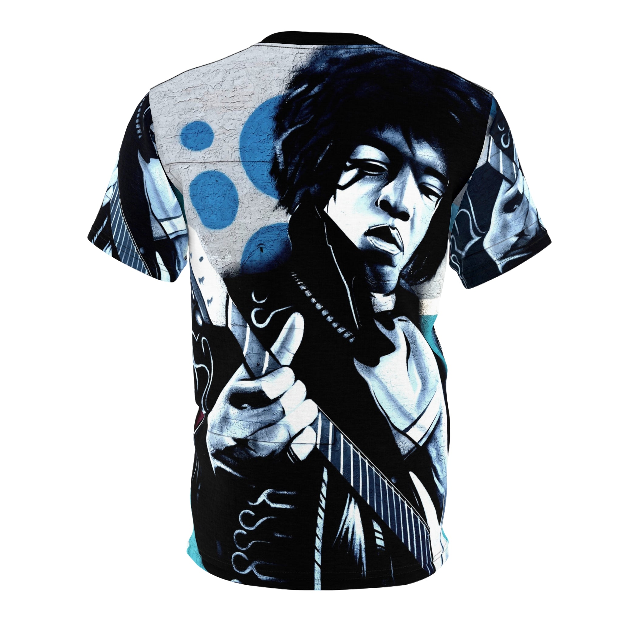 Jimi Hendrix Streetz Art  Portrait Tee — All-Over Print Rock Music Graphic Shirt
