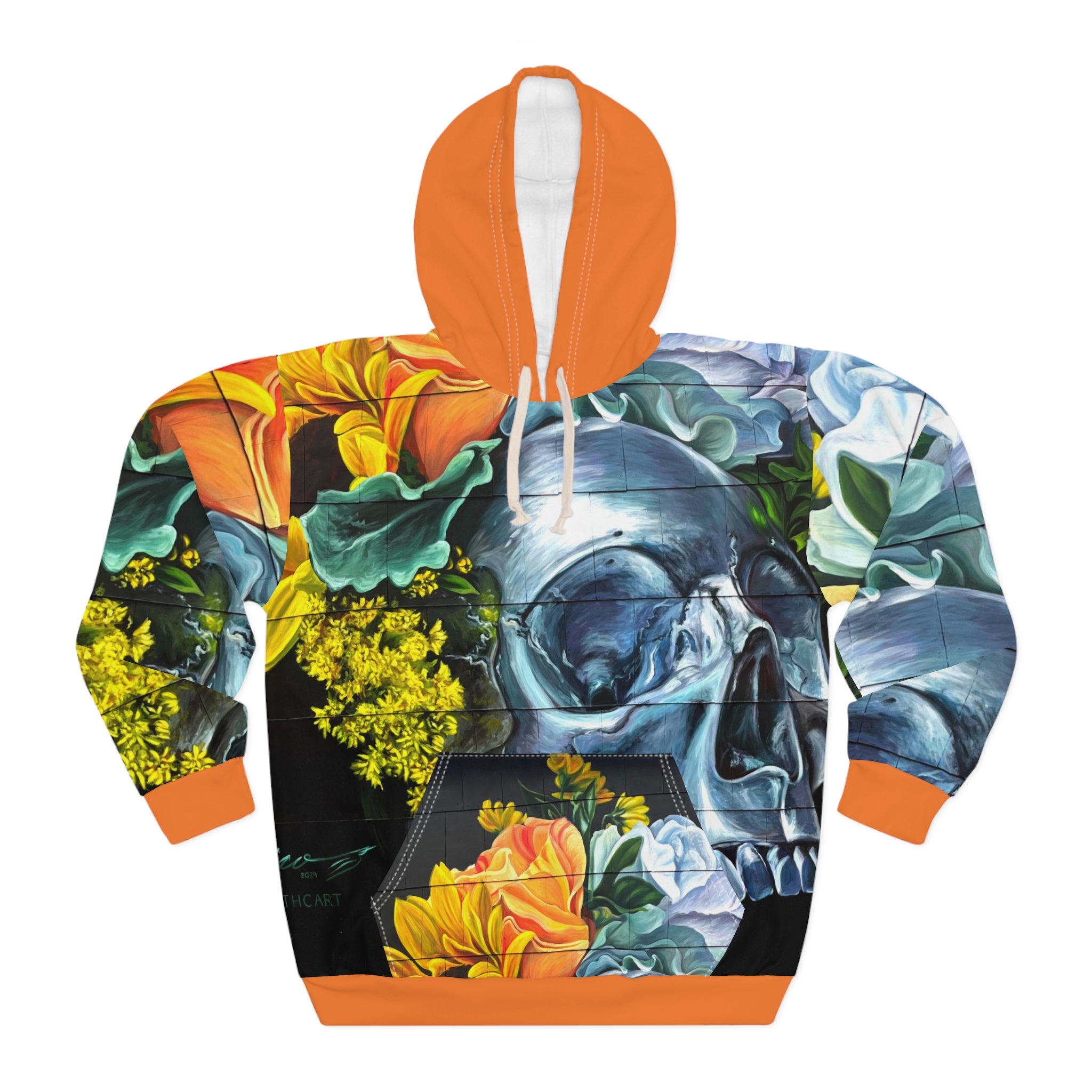 Botanical Bone LA Street Art Graphic Hoodie – Vibrant Floral Skull All-Over Print