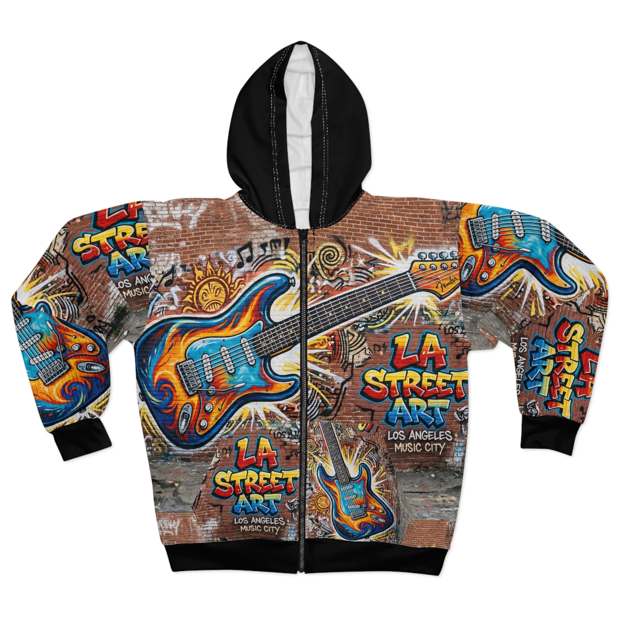 Music Man Graffiti Guitar Zip Hoodie — LA Street Art Music City Design