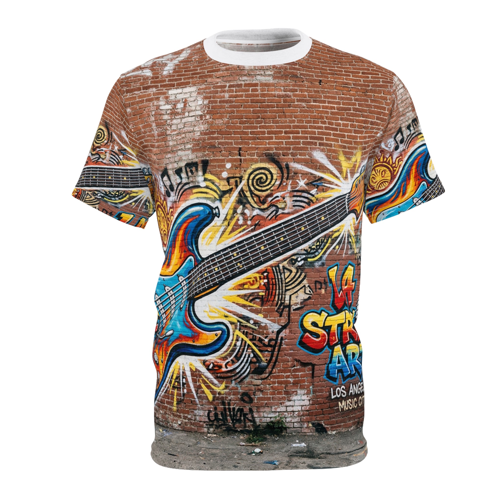 Music Man Guitar Graffiti Tee — LA Street Art All-Over Print Shirt