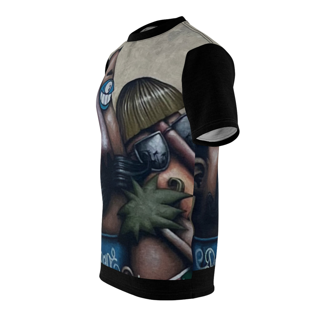 Fred & Ted Street Art Surreal Face Collage Tee — All-Over Print Artistic Graphic T-Shirt