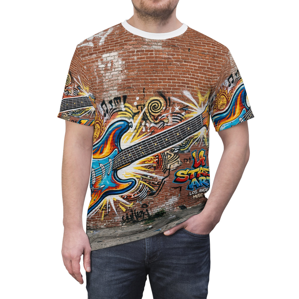 Music Man Guitar Graffiti Tee — LA Street Art All-Over Print Shirt