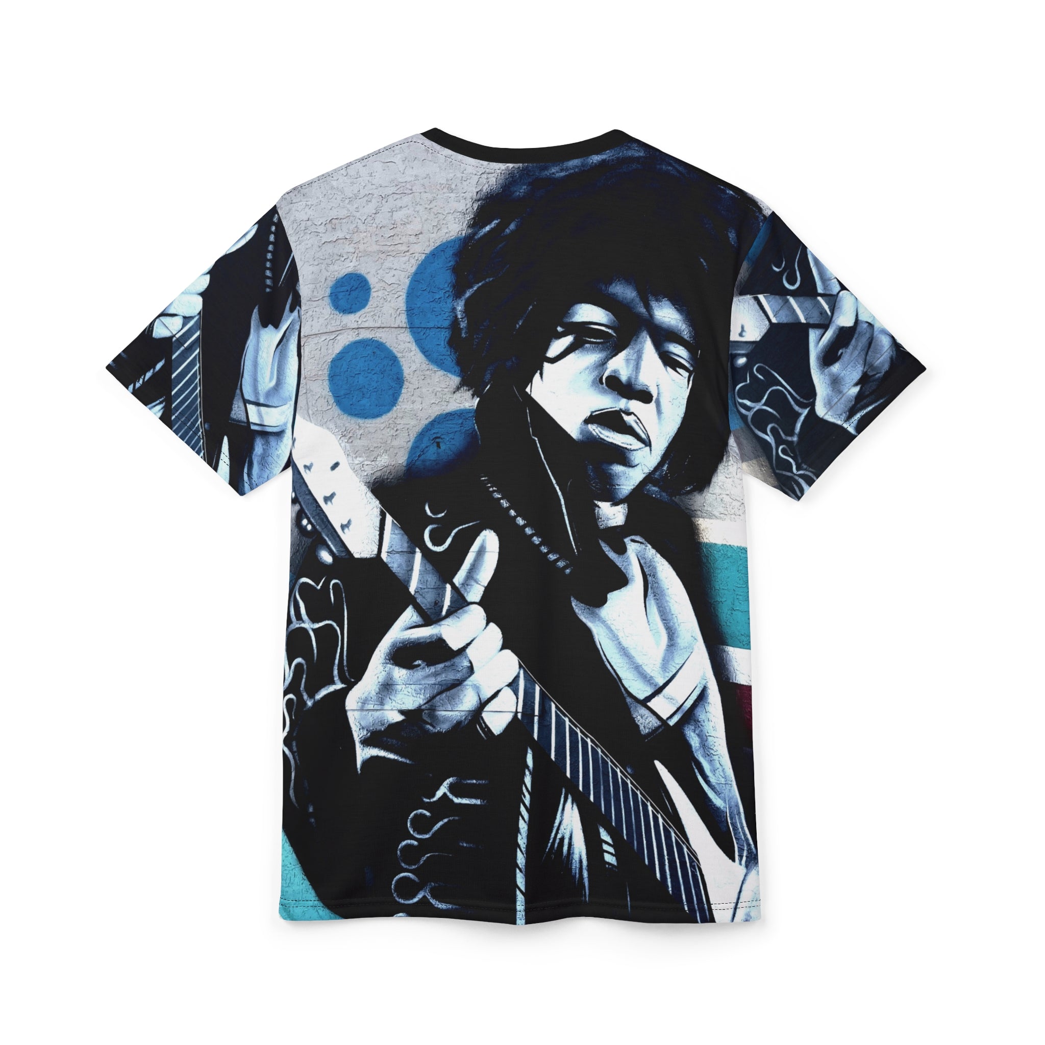 Jimi Hendrix Streetz Art  Portrait Tee — All-Over Print Rock Music Graphic Shirt