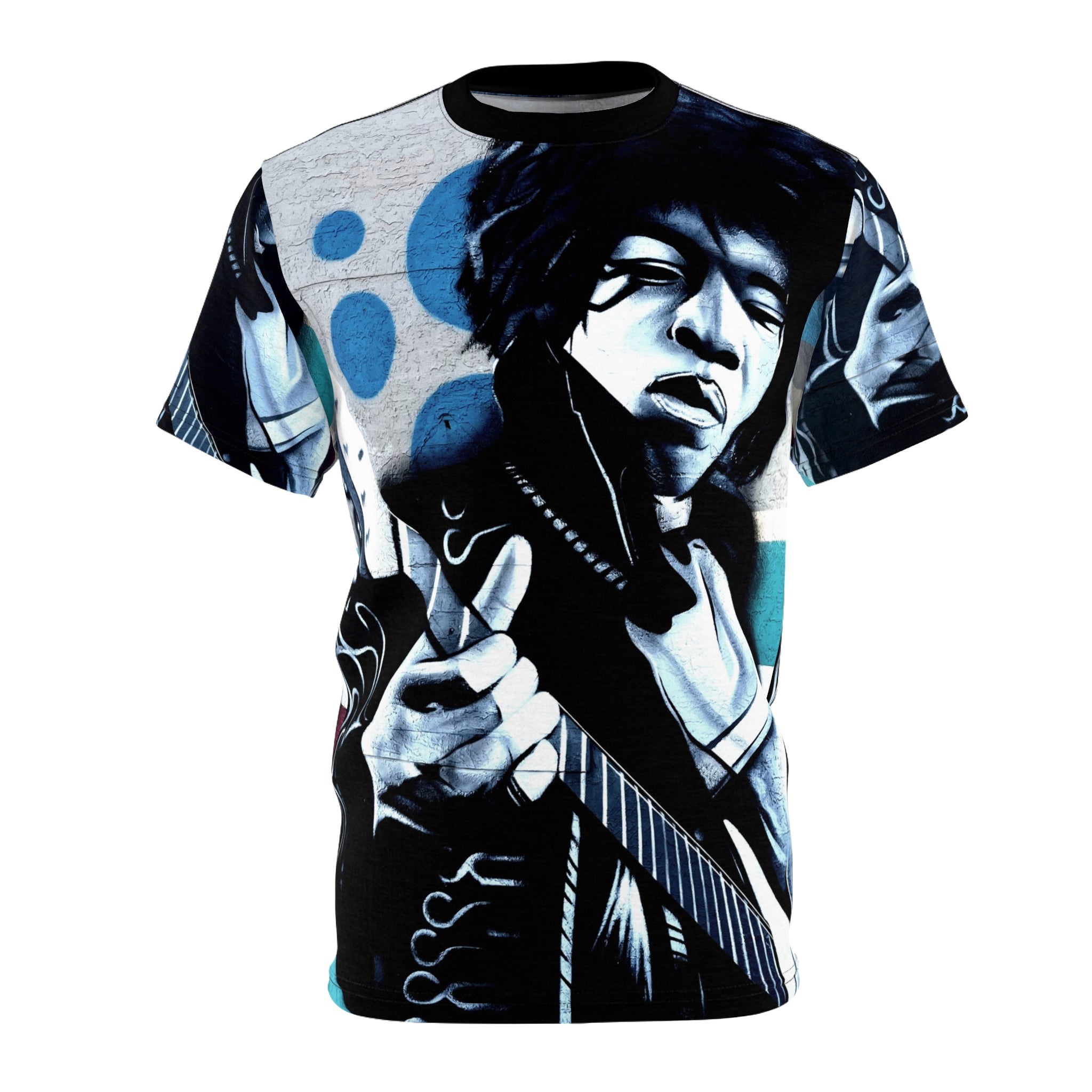 Jimi Hendrix Streetz Art  Portrait Tee — All-Over Print Rock Music Graphic Shirt