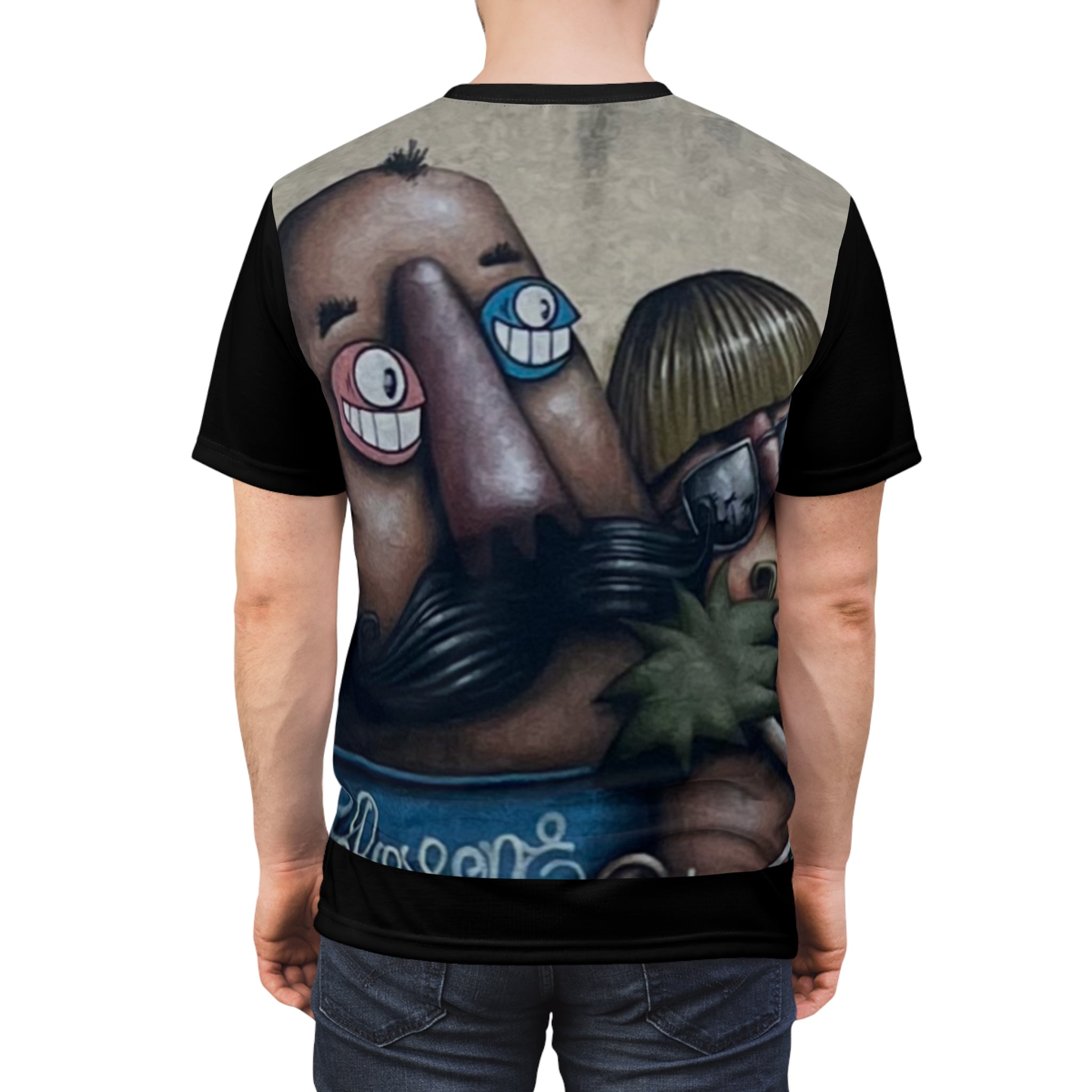 Fred & Ted Street Art Surreal Face Collage Tee — All-Over Print Artistic Graphic T-Shirt
