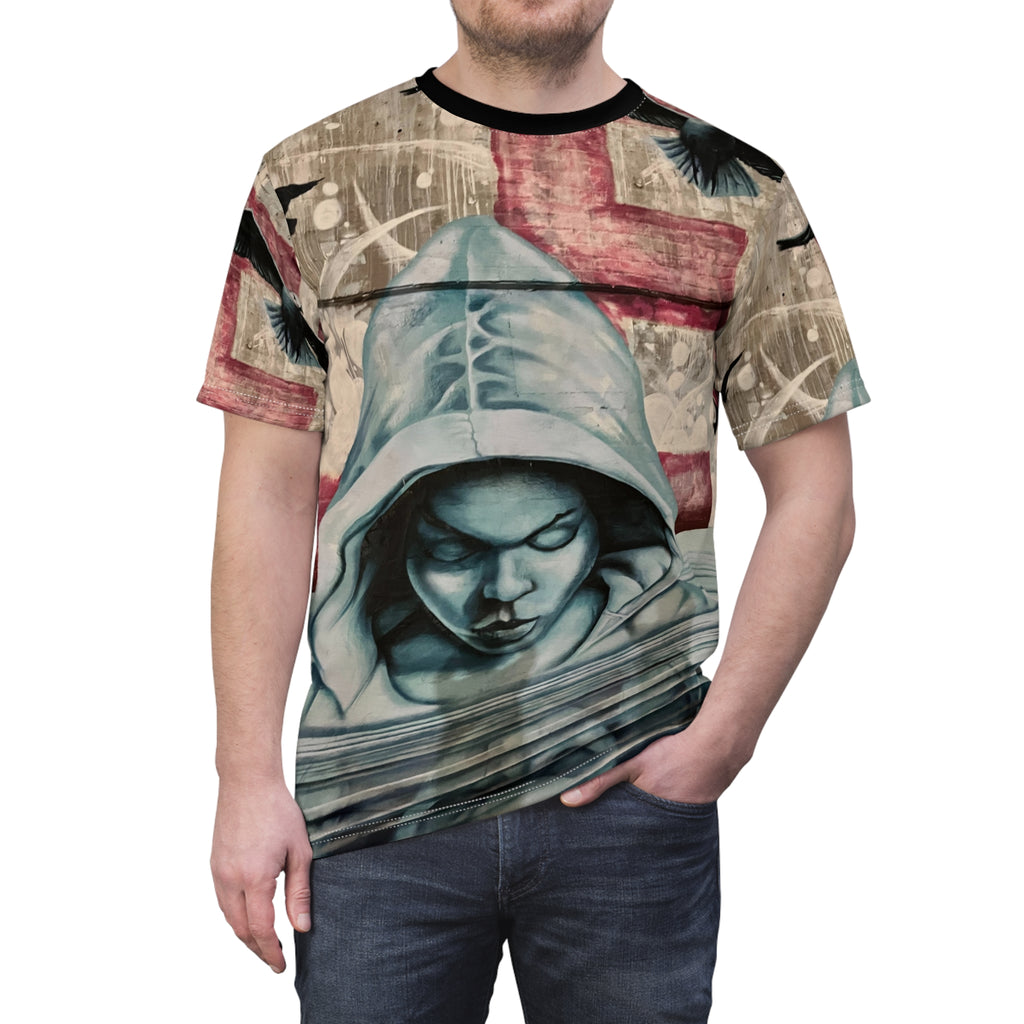 Freedom Sings Graffiti Hoodie Portrait Tee — Urban Hip Hop Streetwear AOP T‑Shirt