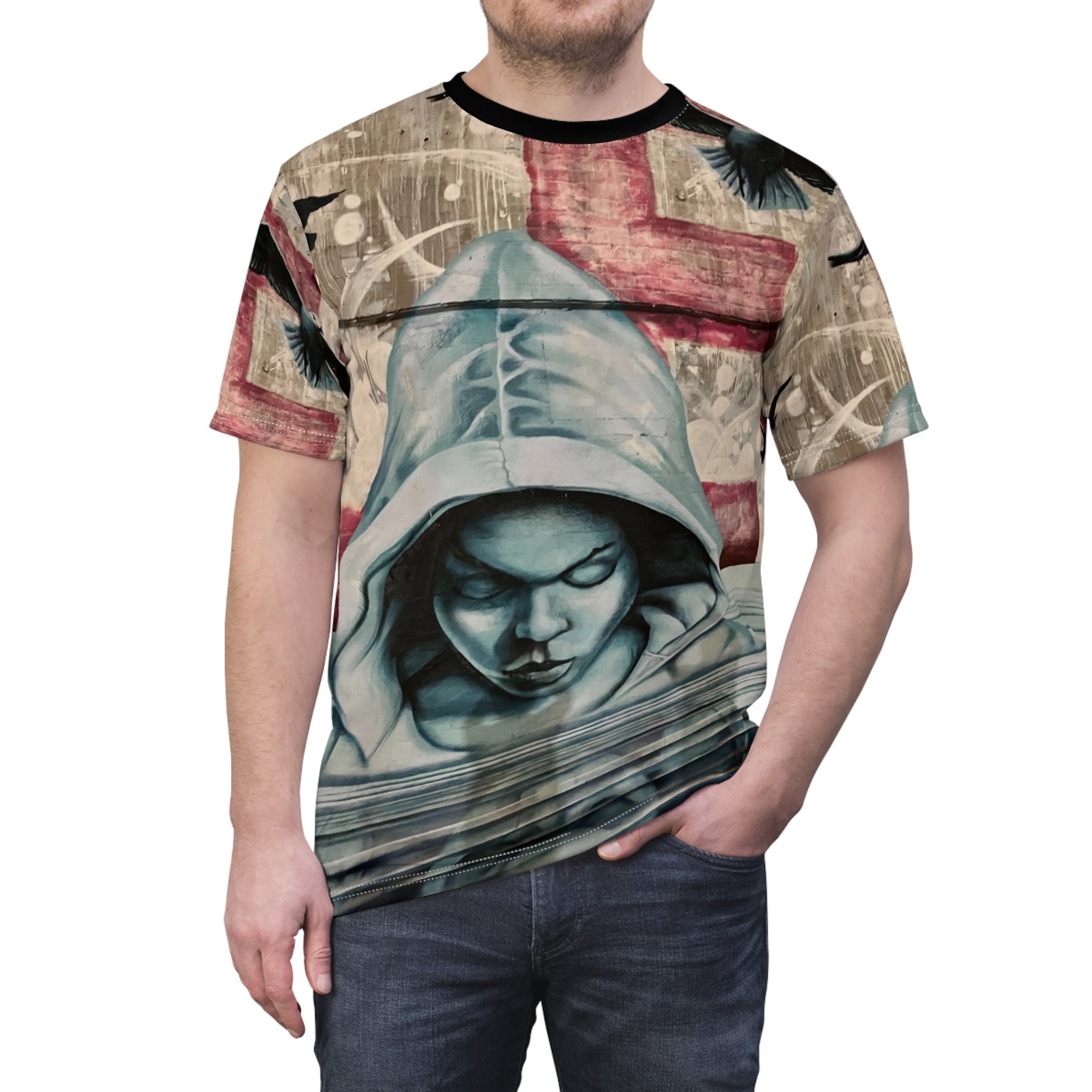 Freedom Sings Graffiti Hoodie Portrait Tee — Urban Hip Hop Streetwear AOP T‑Shirt