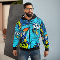 Rock On Graffiti Blue Street Art Zip Hoodie — Graffiti Skull Boombox Design