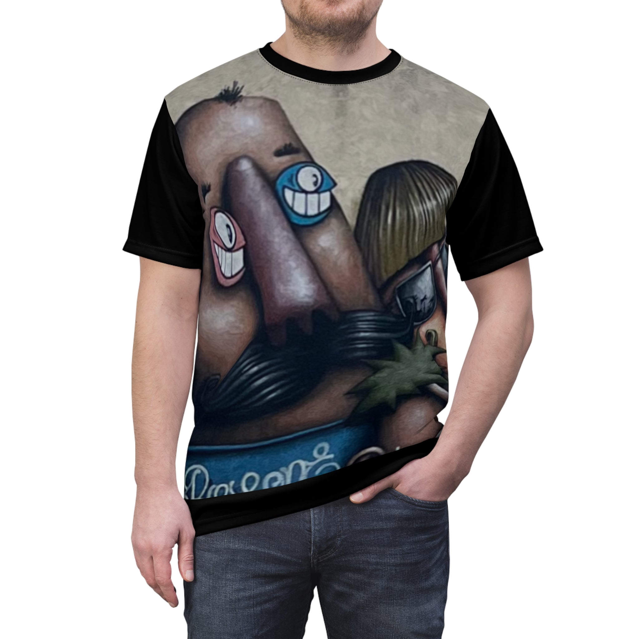 Fred & Ted Street Art Surreal Face Collage Tee — All-Over Print Artistic Graphic T-Shirt