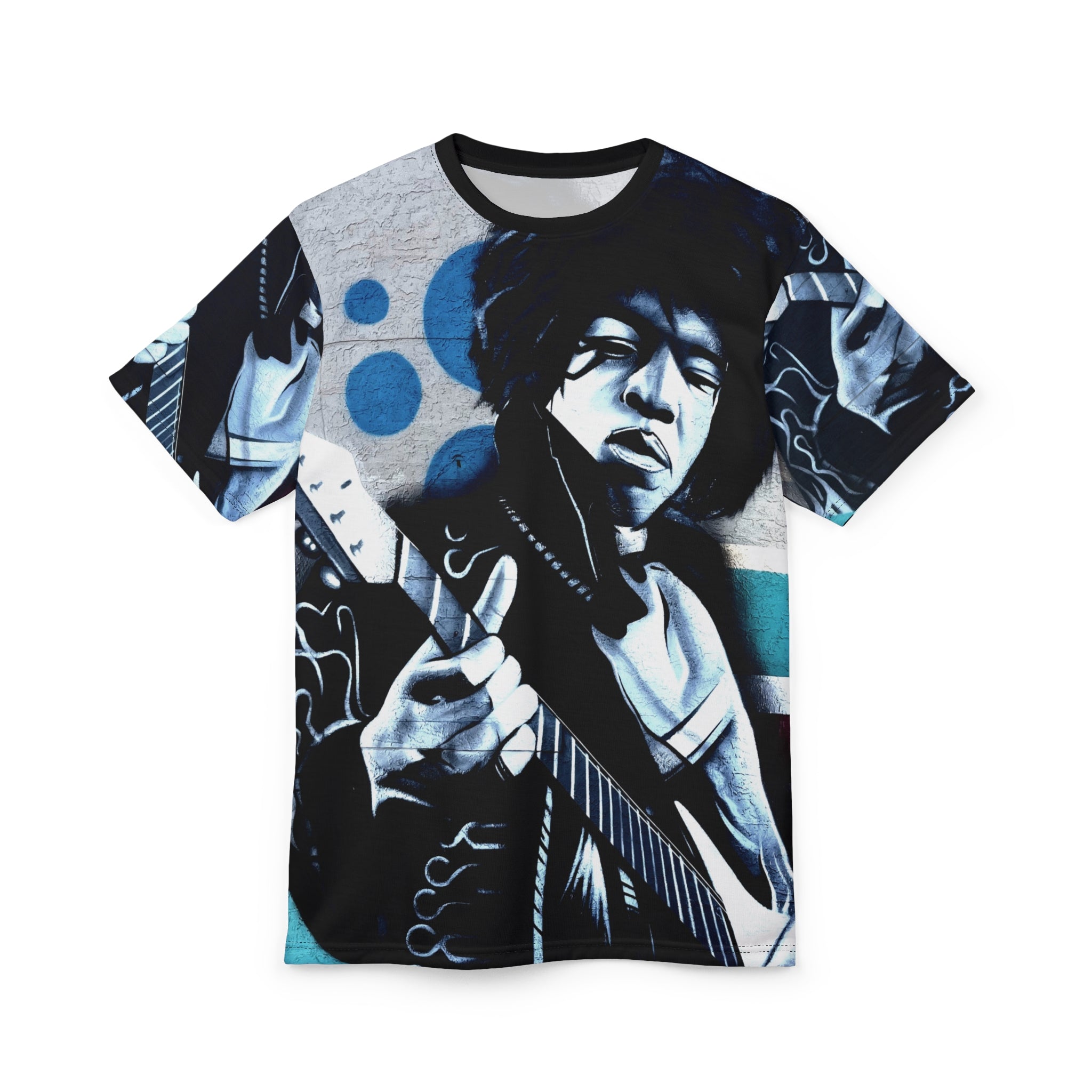 Jimi Hendrix Streetz Art  Portrait Tee — All-Over Print Rock Music Graphic Shirt