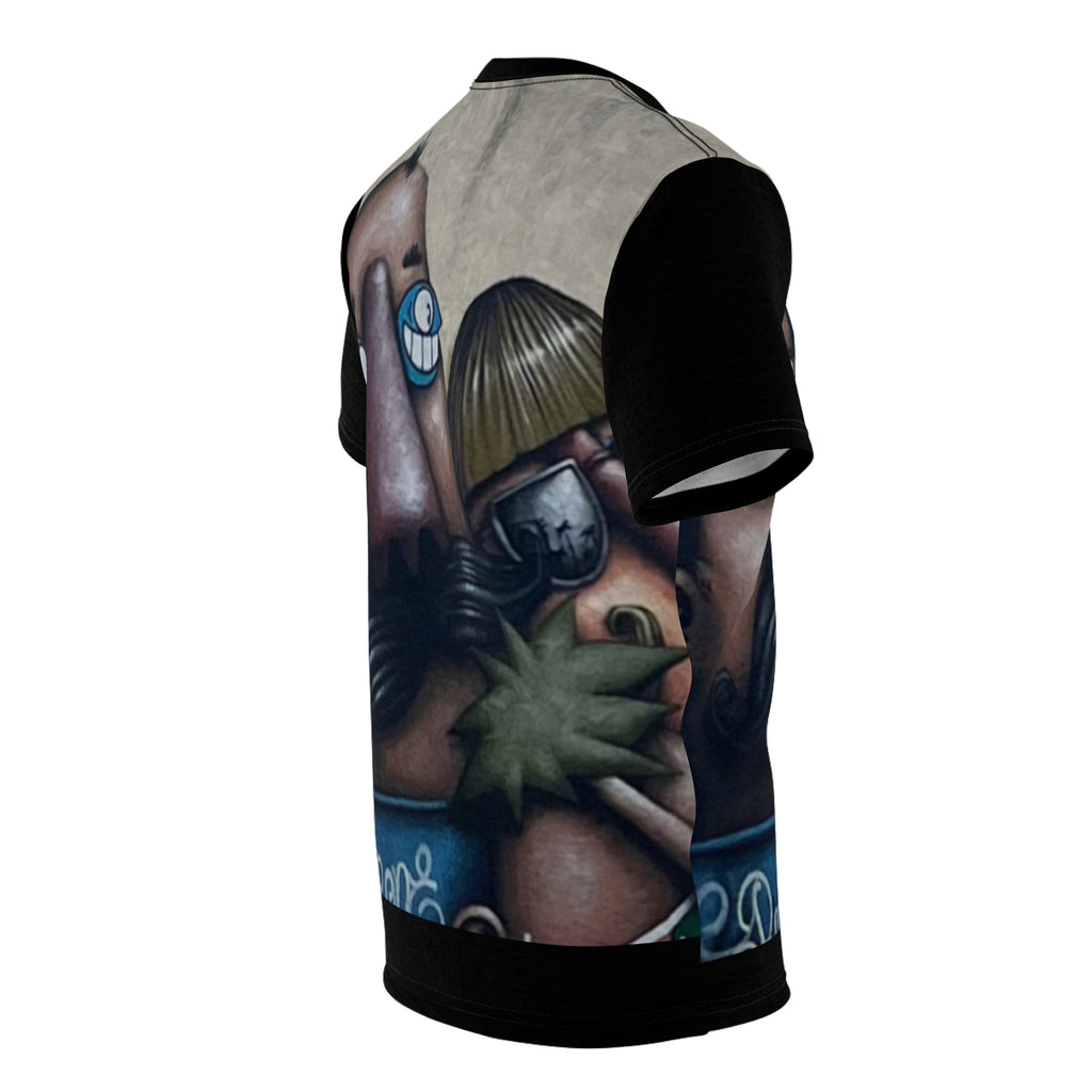 Fred & Ted Street Art Surreal Face Collage Tee — All-Over Print Artistic Graphic T-Shirt