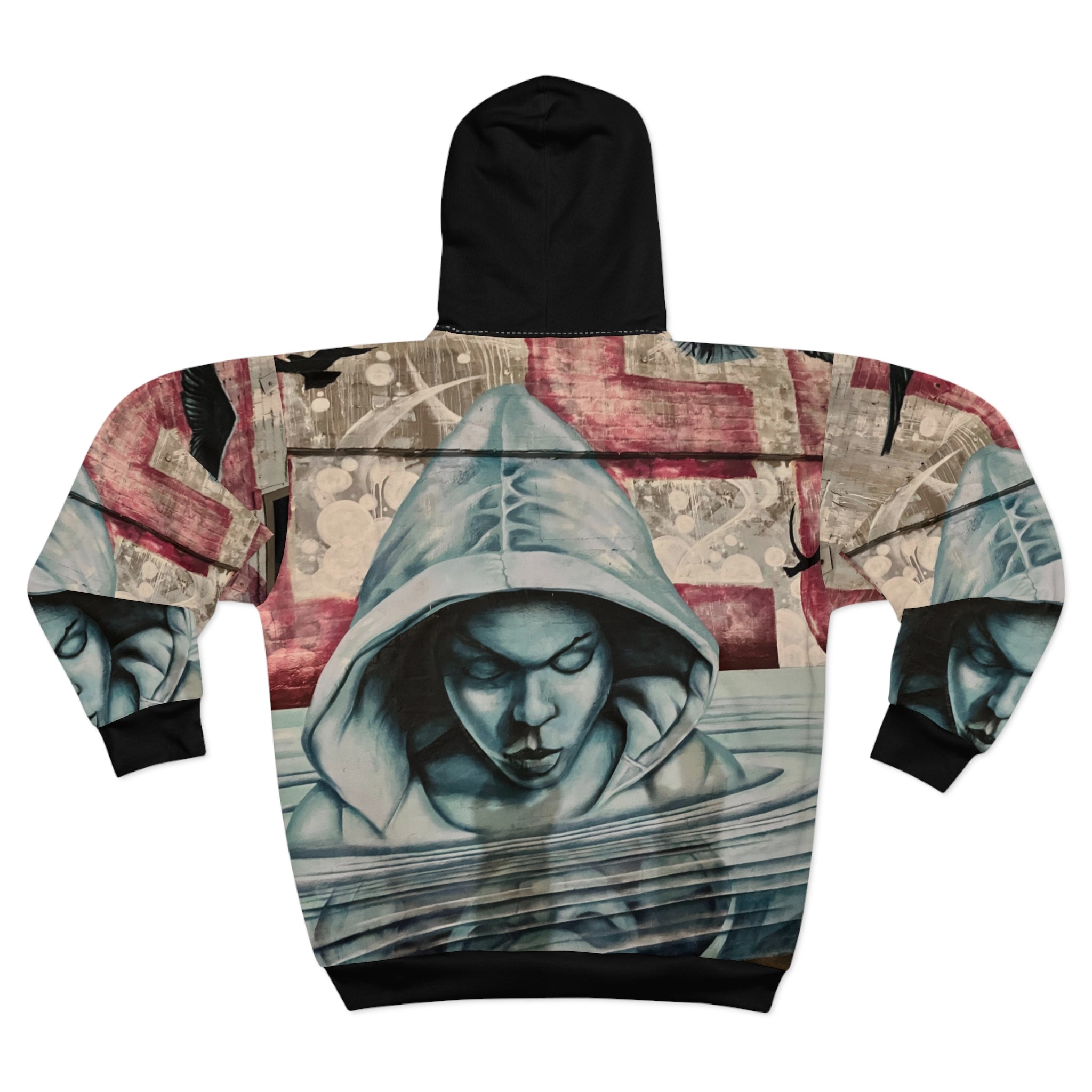 Freedom Sings Street Art Hoodie — Graffiti Hooded Zip-Up with Moody Hooded Figure
