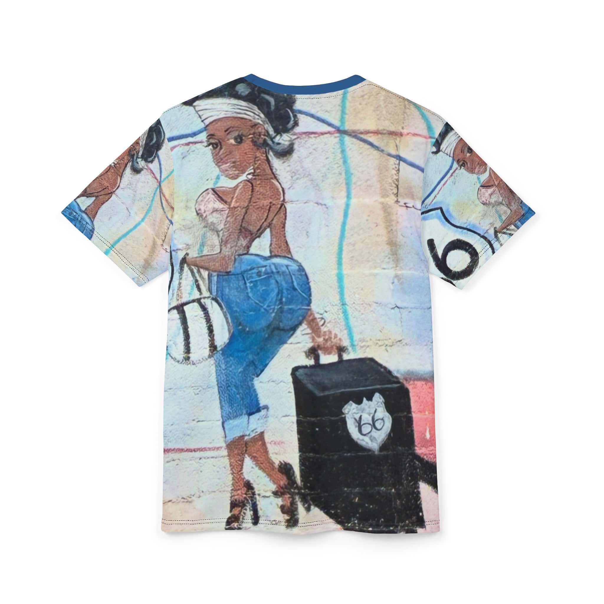 Becky Boo Route 66 Vintage Pin-Up Graffiti Tee — Retro Travel Girl All-Over Print