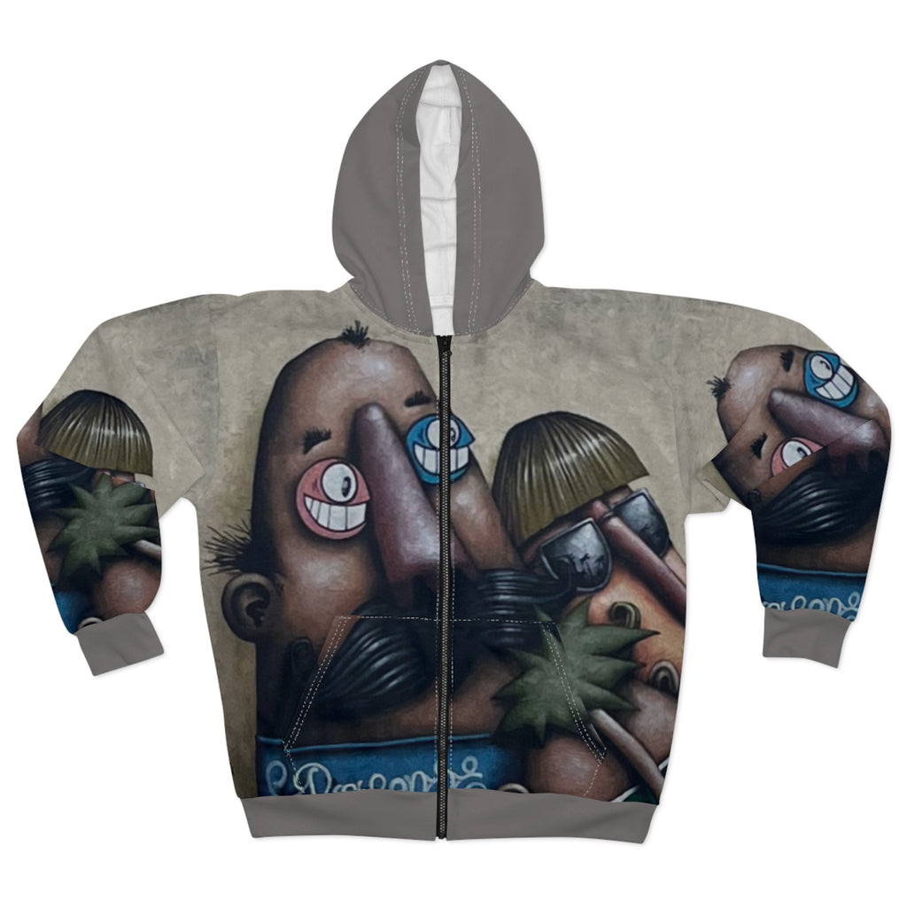 Fred & Ted Graffiti Faces Zip Hoodie — Urban Street Art All-Over Print