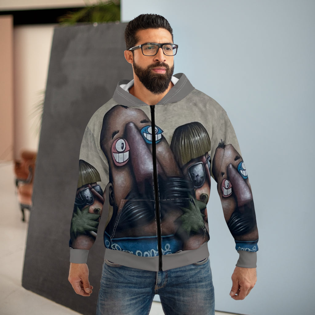 Fred & Ted Graffiti Faces Zip Hoodie — Urban Street Art All-Over Print