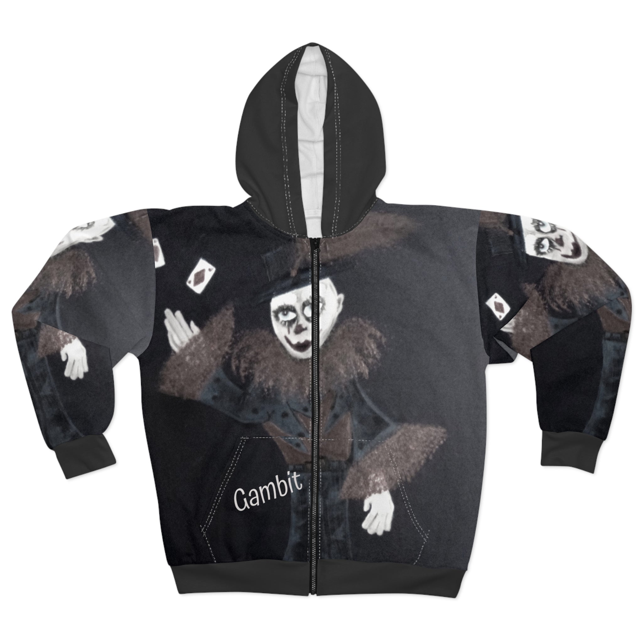Gambit Marvel Jester Zip Hoodie – Gothic Clown All-Over Print