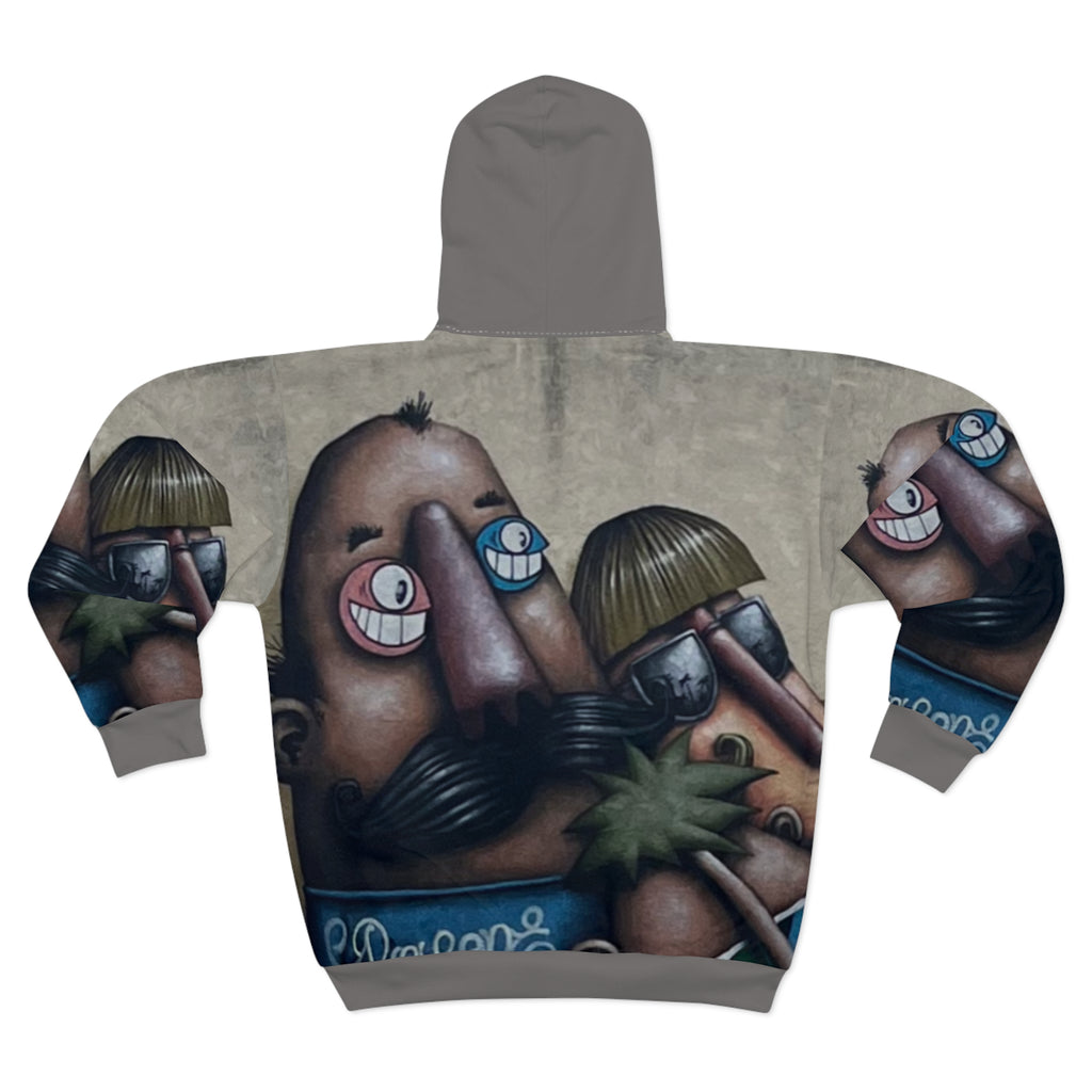 Fred & Ted Graffiti Faces Zip Hoodie — Urban Street Art All-Over Print