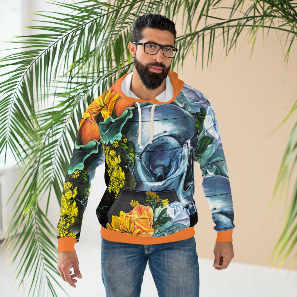 Botanical Bone LA Street Art Graphic Hoodie – Vibrant Floral Skull All-Over Print