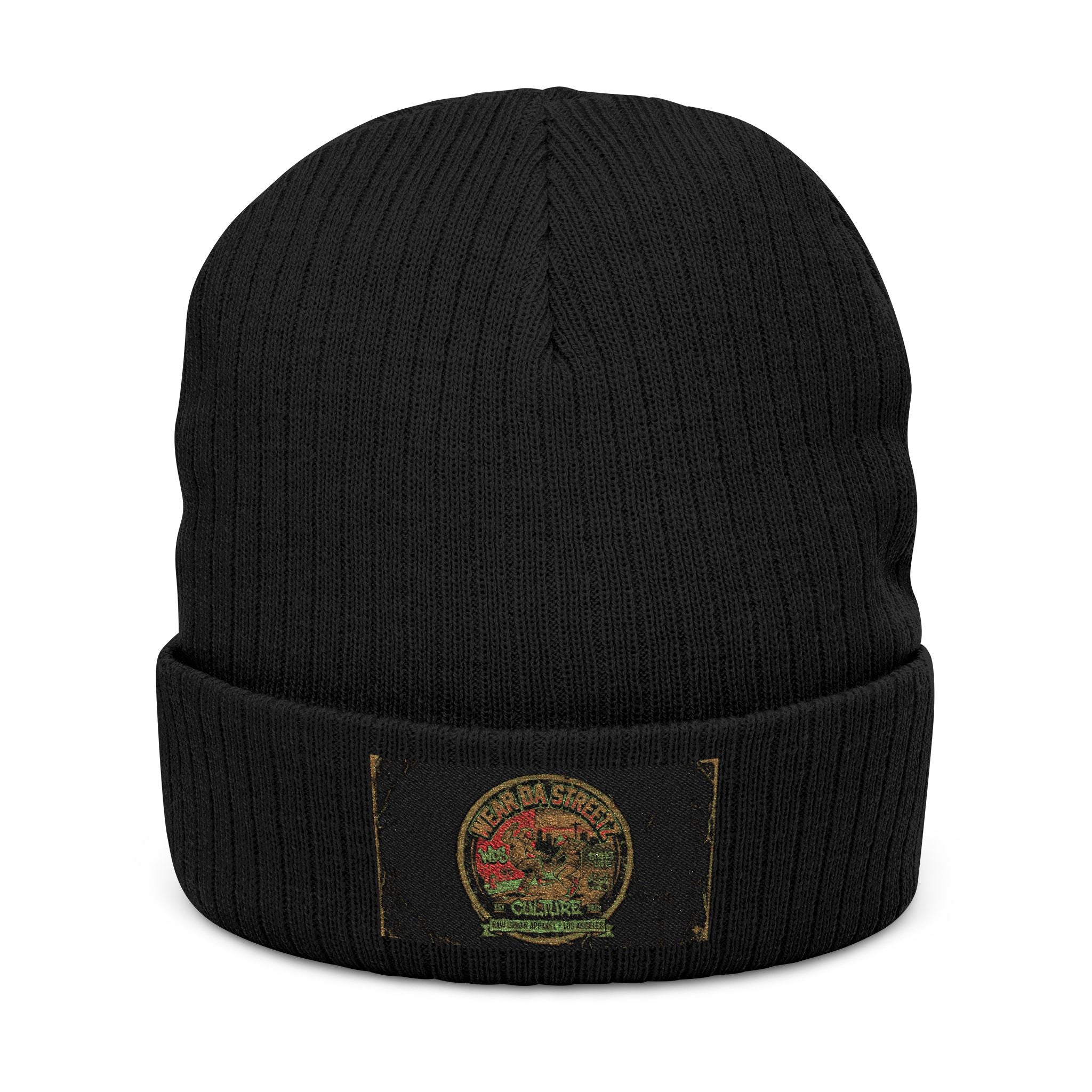 WDS Urban Hip Hop Embroidered Ribbed Beanie — Vintage Hip Hop Patch Knit Hat