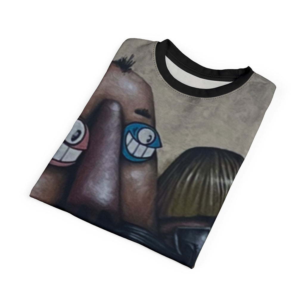 Fred & Ted Street Art Surreal Face Collage Tee — All-Over Print Artistic Graphic T-Shirt