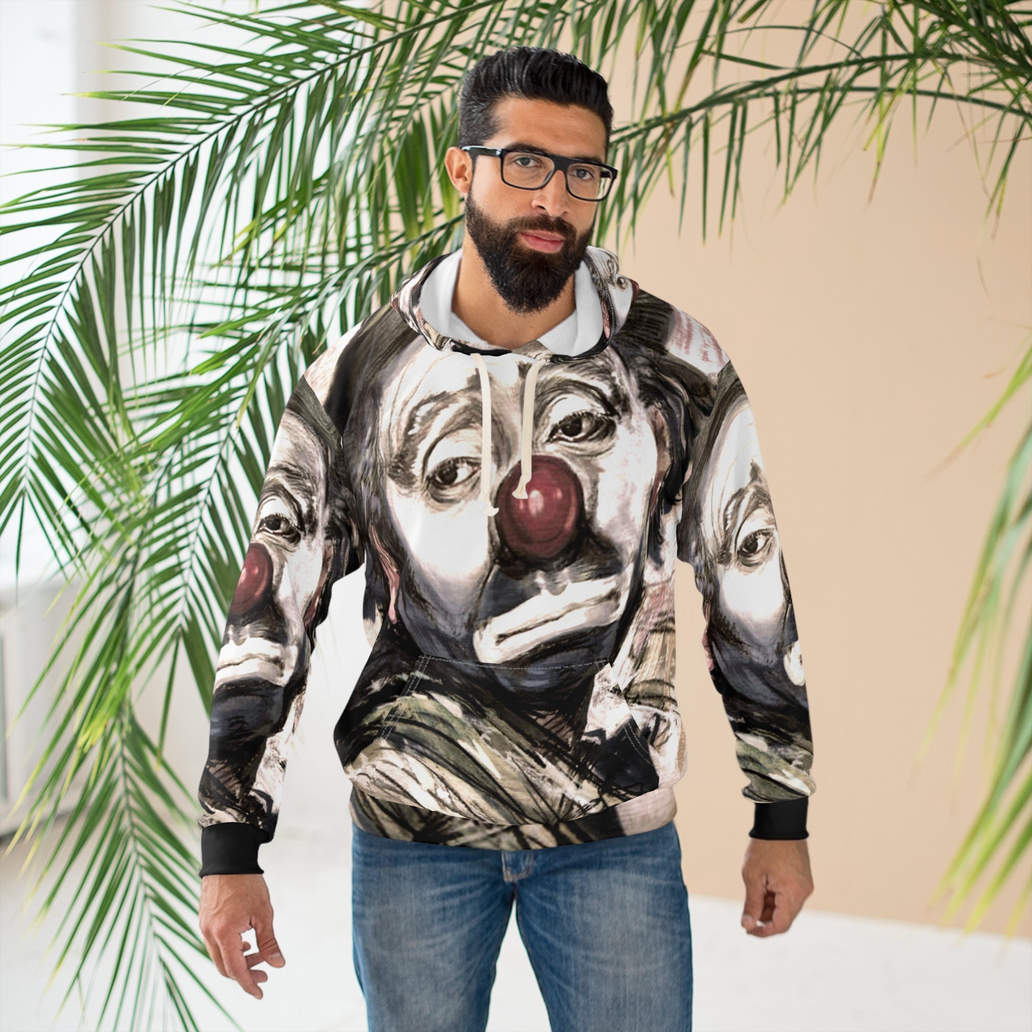 HoHo The Clown Portrait Hoodie – Vintage Sad HoHo The Clown All-Over Print Pullover