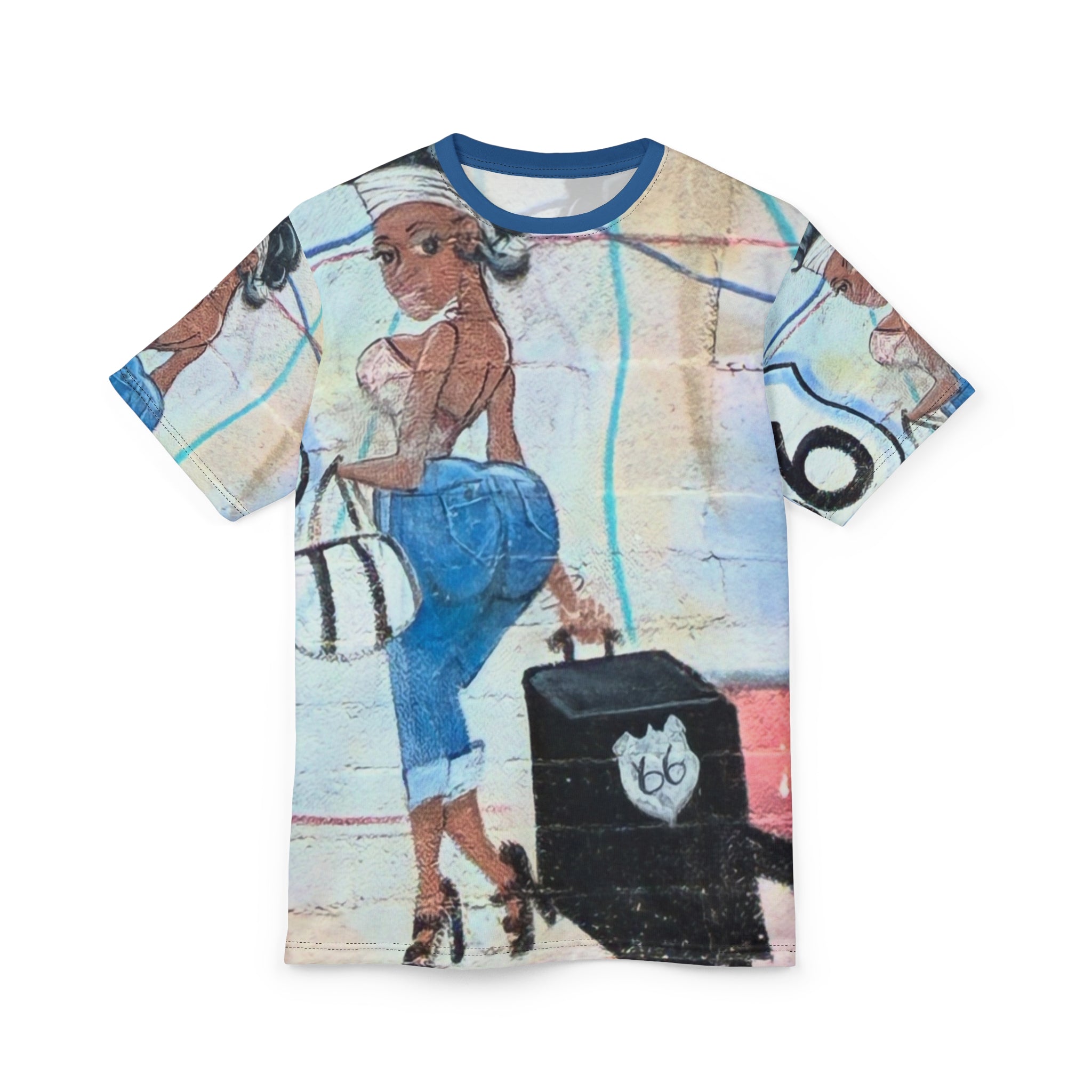 Becky Boo Route 66 Vintage Pin-Up Graffiti Tee — Retro Travel Girl All-Over Print