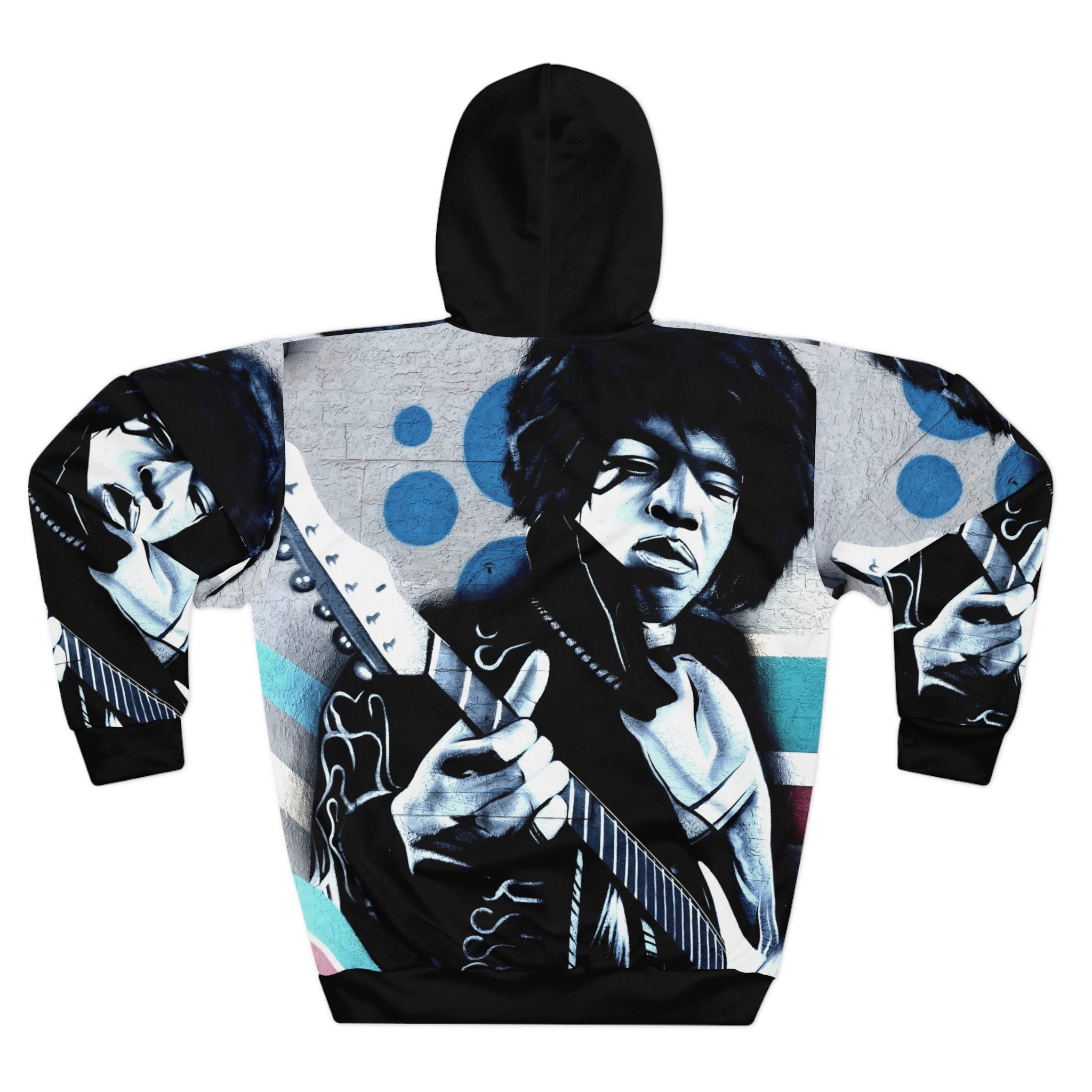 Jimi Hendrix Guitarist Portrait Hoodie — All-Over Print Rock Music Pullover
