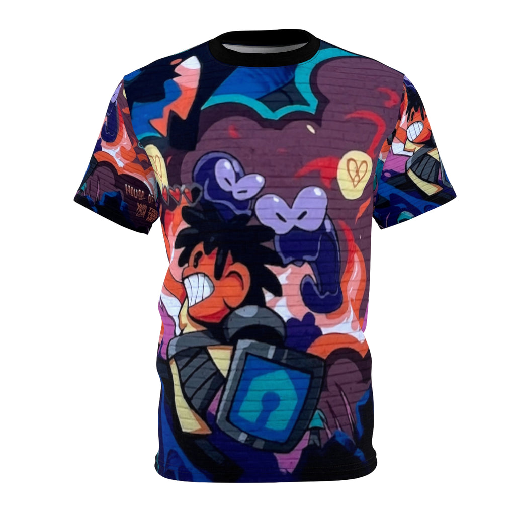 Griff Skateboard Gamer Cartoon All-Over Print Tee — Colorful Anime Arcade Design