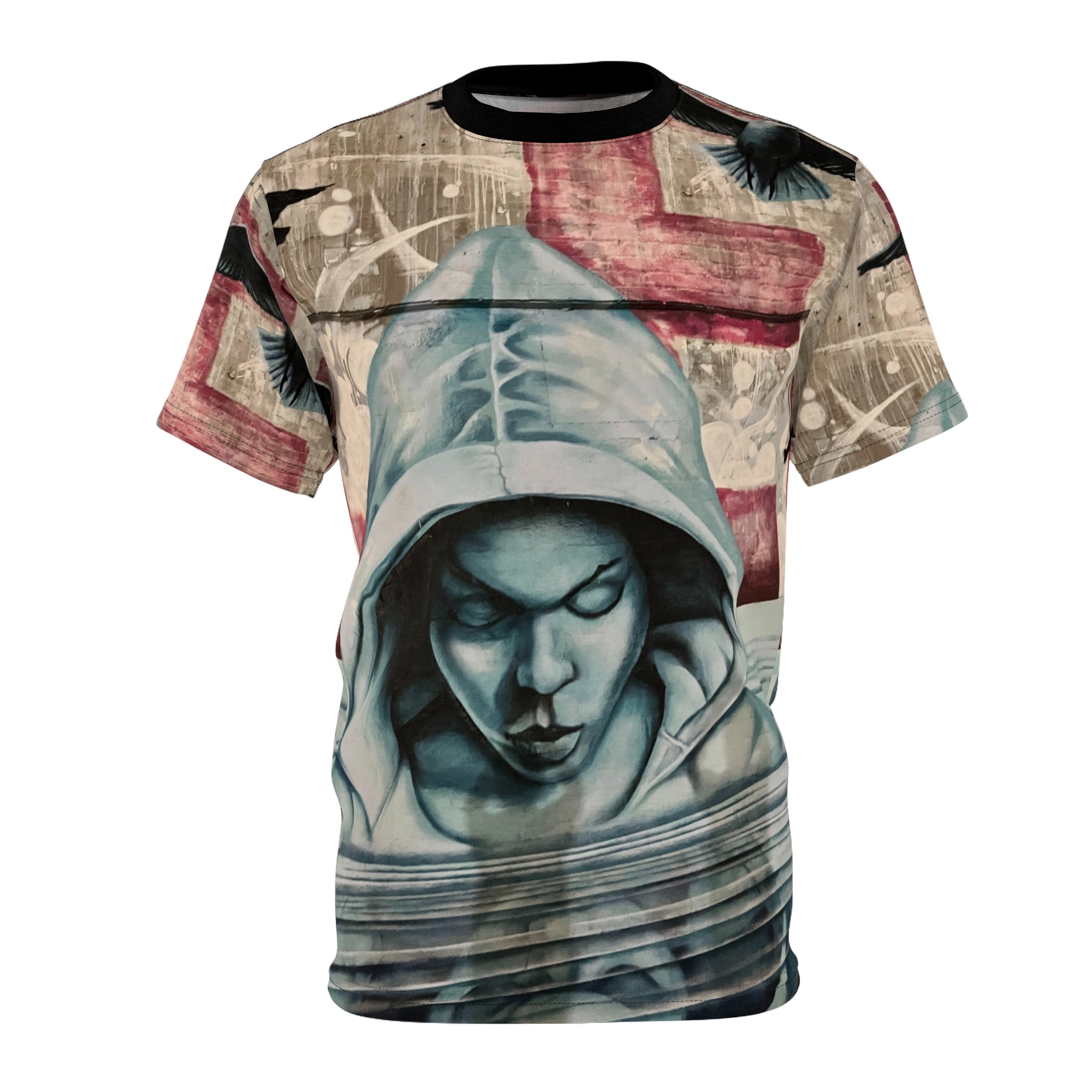 Freedom Sings Graffiti Hoodie Portrait Tee — Urban Hip Hop Streetwear AOP T‑Shirt