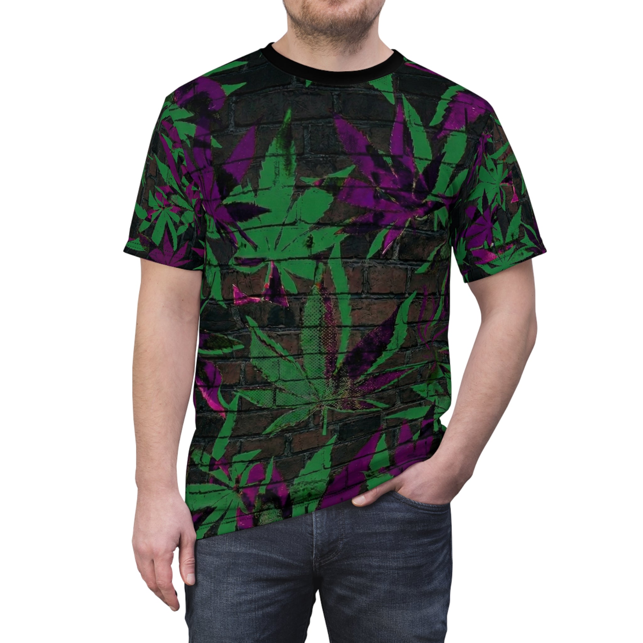 WDS King Reefer All-Over Print Tee — Purple & Green Leaf Graffiti