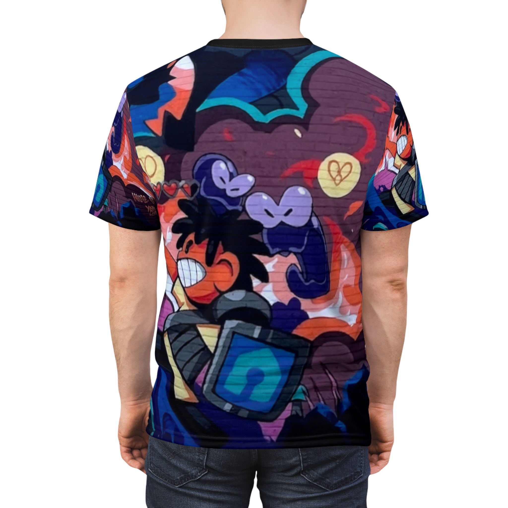 Griff Skateboard Gamer Cartoon All-Over Print Tee — Colorful Anime Arcade Design