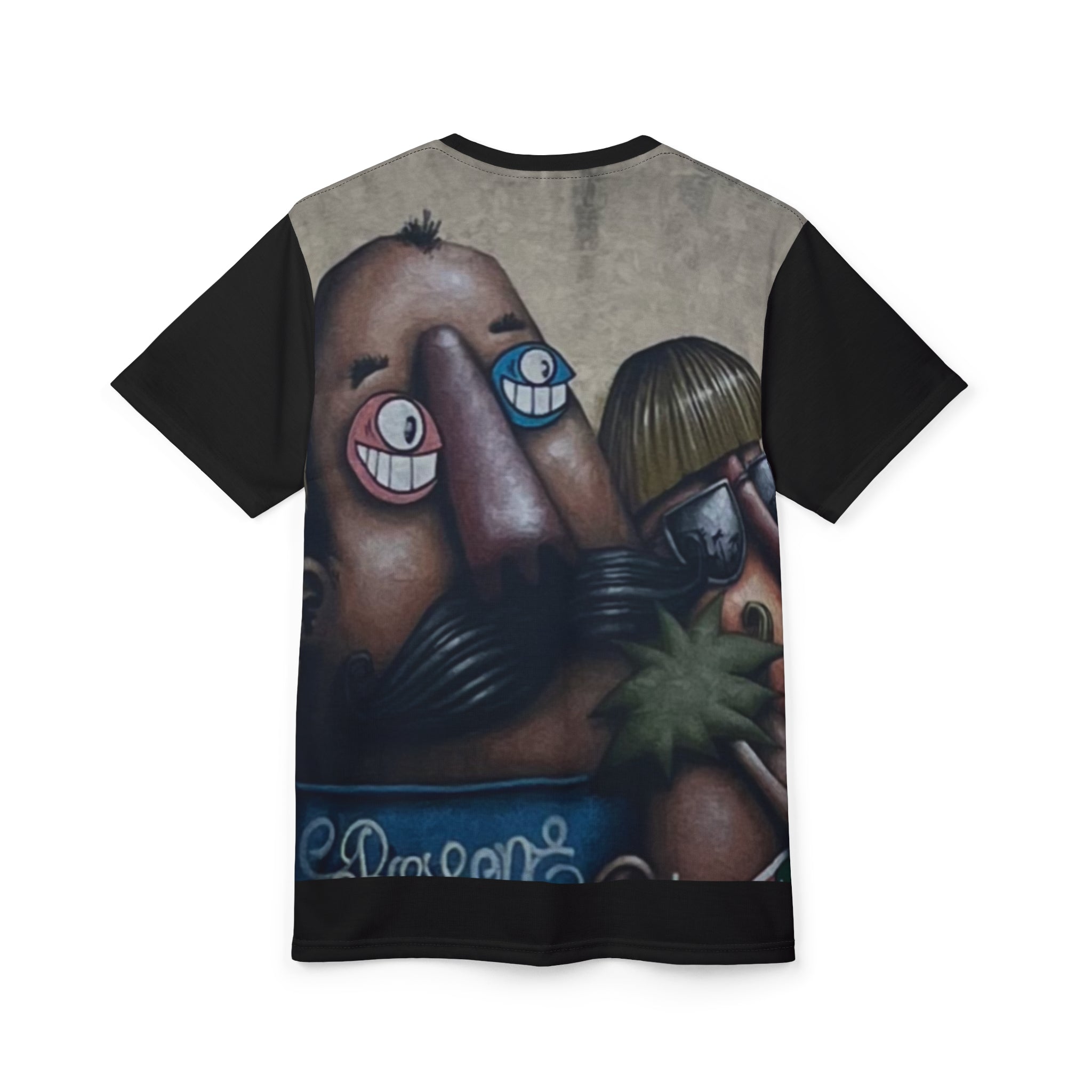 Fred & Ted Street Art Surreal Face Collage Tee — All-Over Print Artistic Graphic T-Shirt