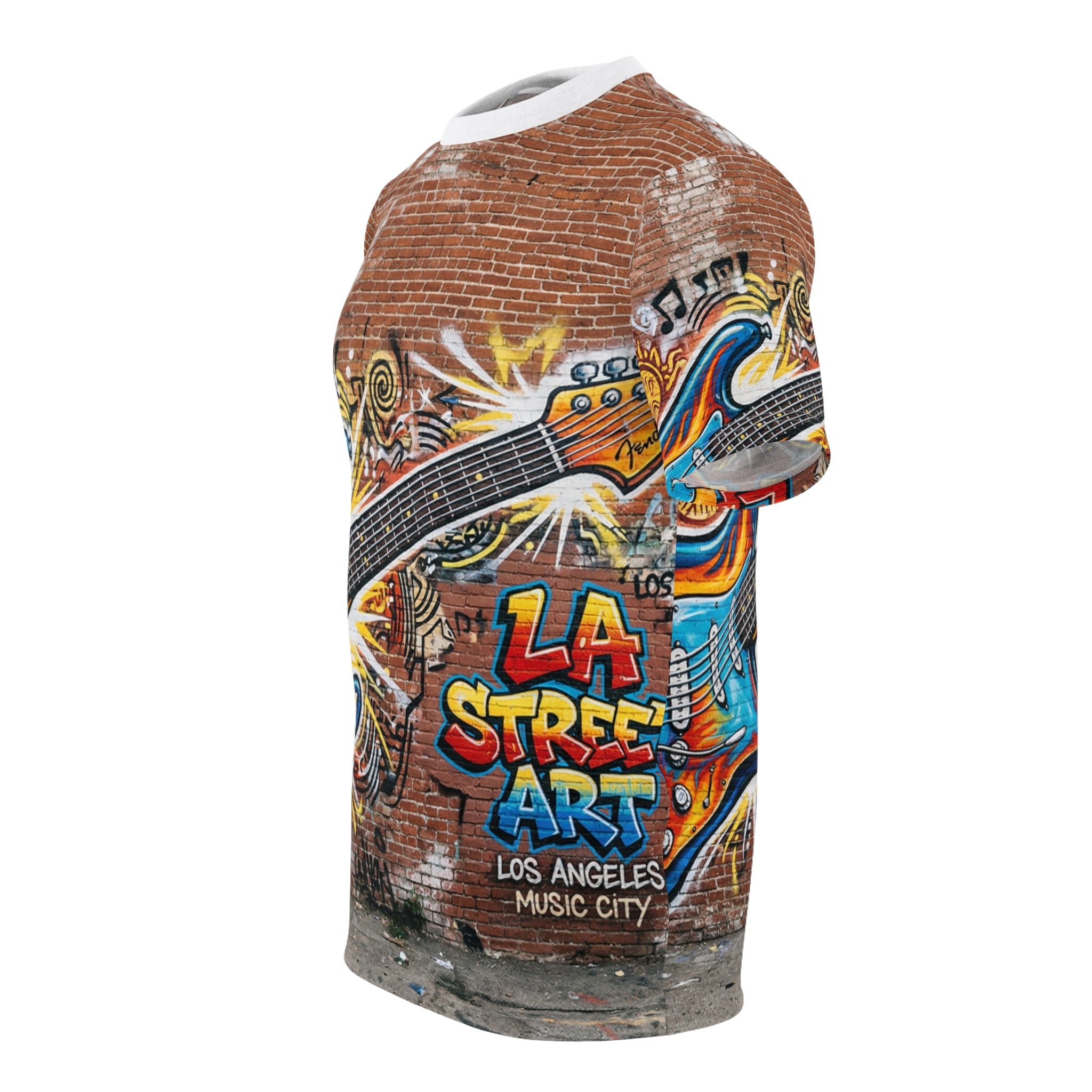 Music Man Guitar Graffiti Tee — LA Street Art All-Over Print Shirt