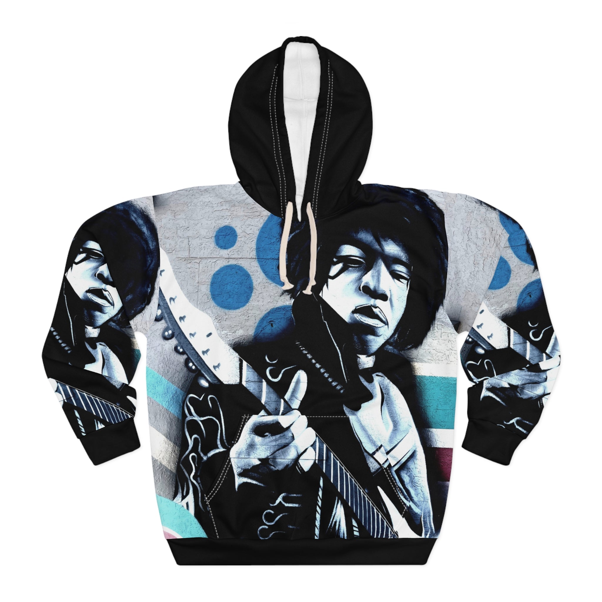 Jimi Hendrix Guitarist Portrait Hoodie — All-Over Print Rock Music Pullover