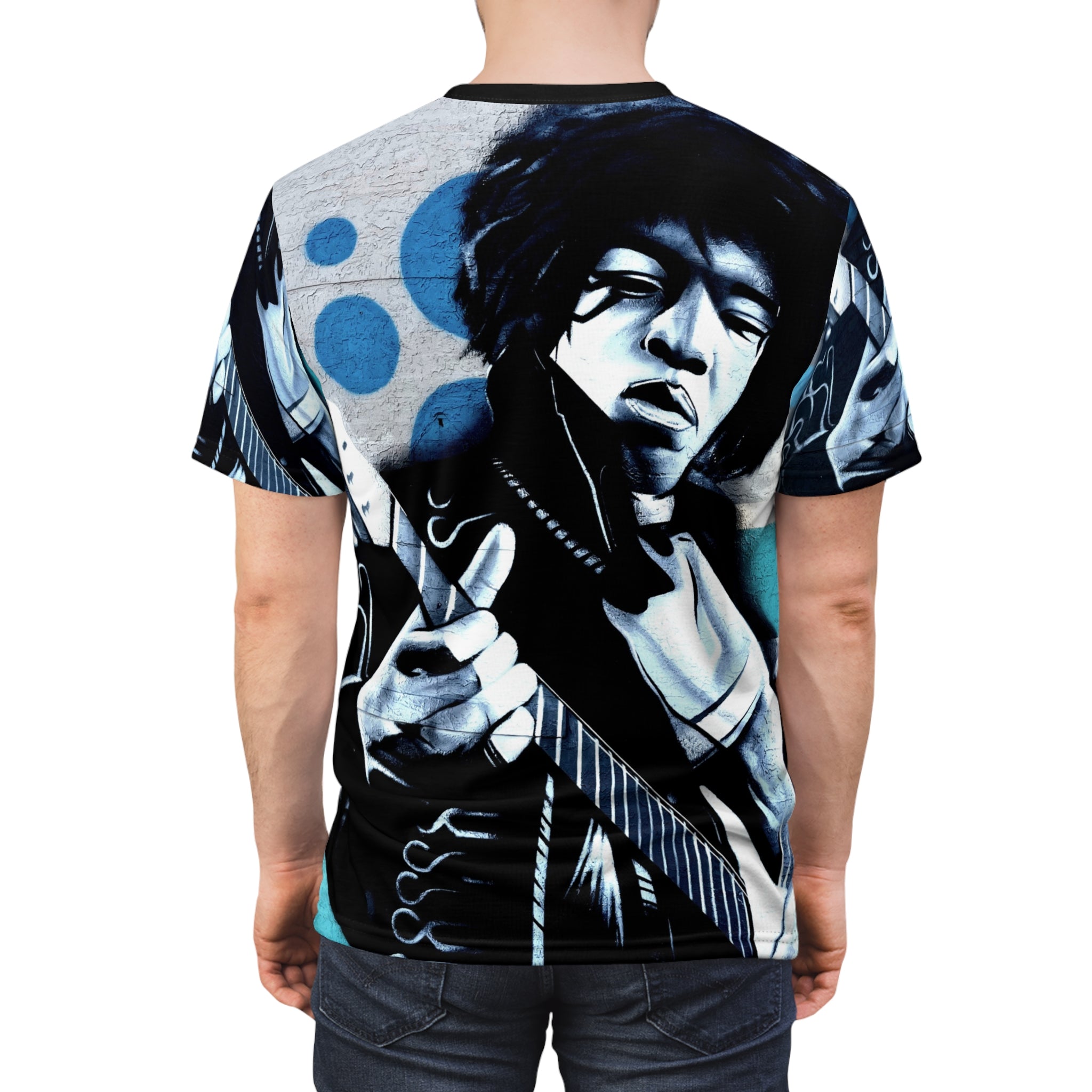 Jimi Hendrix Streetz Art  Portrait Tee — All-Over Print Rock Music Graphic Shirt