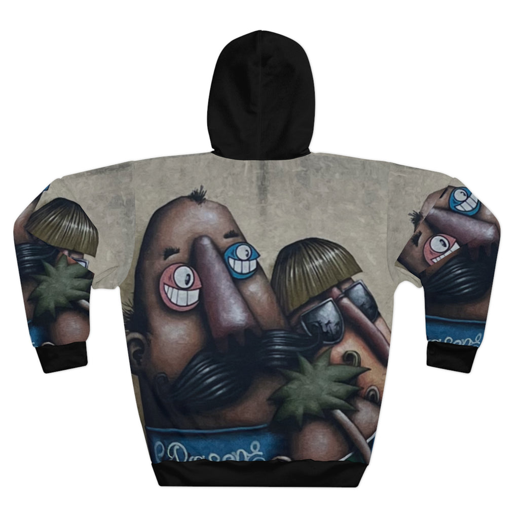 Fred & Ted Graphic Street Art Hoodie — Whimsical Graffiti Faces All-Over Print
