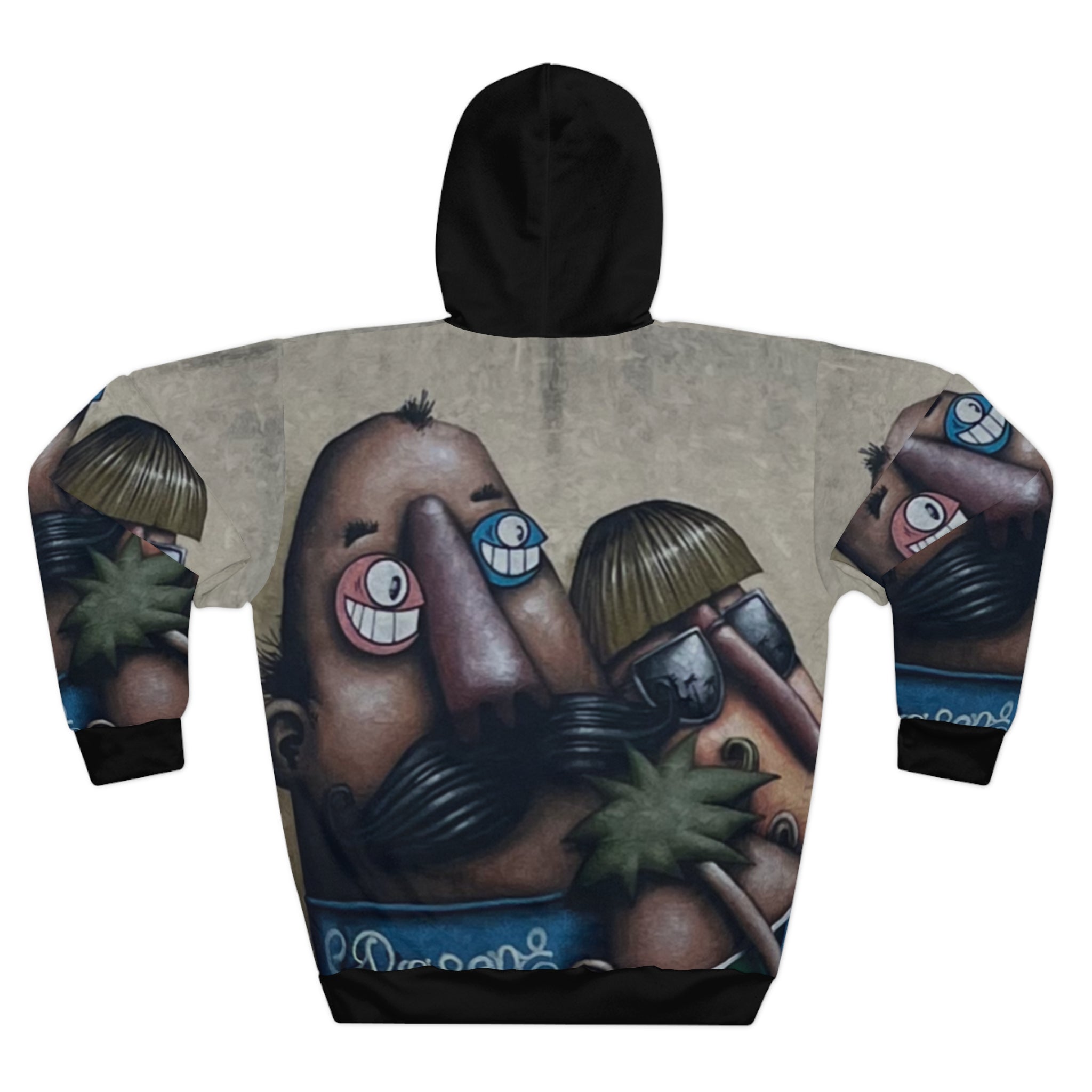Fred & Ted Graphic Street Art Hoodie — Whimsical Graffiti Faces All-Over Print