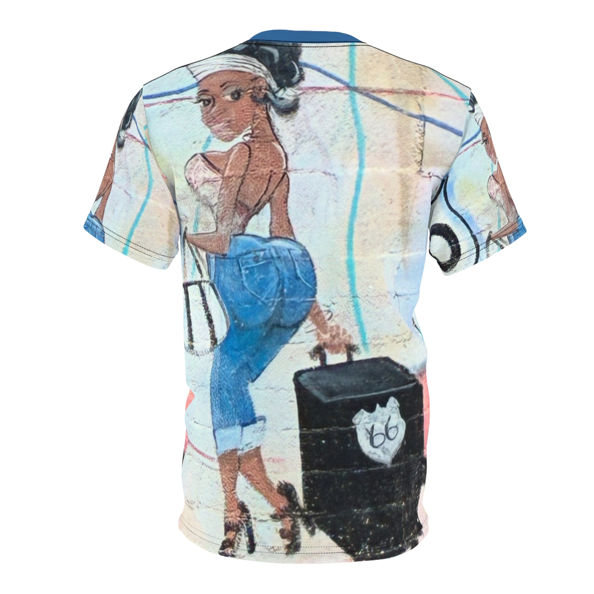 Becky Boo Route 66 Vintage Pin-Up Graffiti Tee — Retro Travel Girl All-Over Print