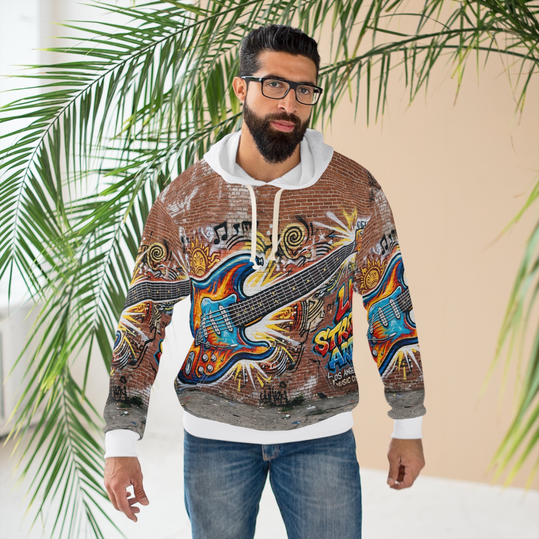 Music Man Guitar Graffiti Hoodie — LA Street Art Pullover