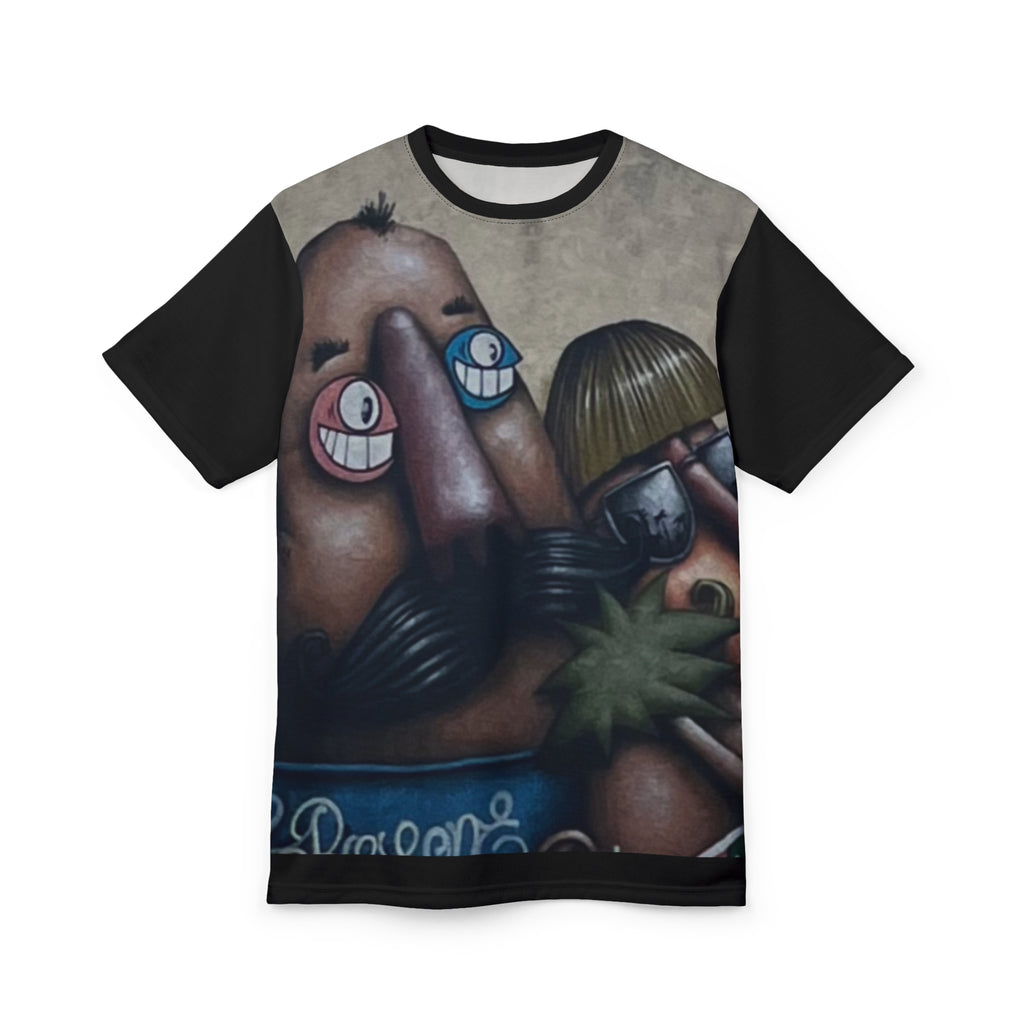 Fred & Ted Street Art Surreal Face Collage Tee — All-Over Print Artistic Graphic T-Shirt